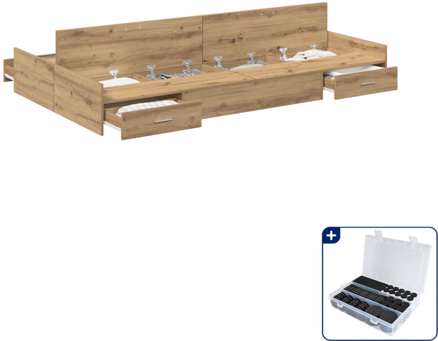 vidaXL opbergbedframe - 120 x 190 cm - artisan eiken - Inclusief antikrasvilt 177-delig Bruin