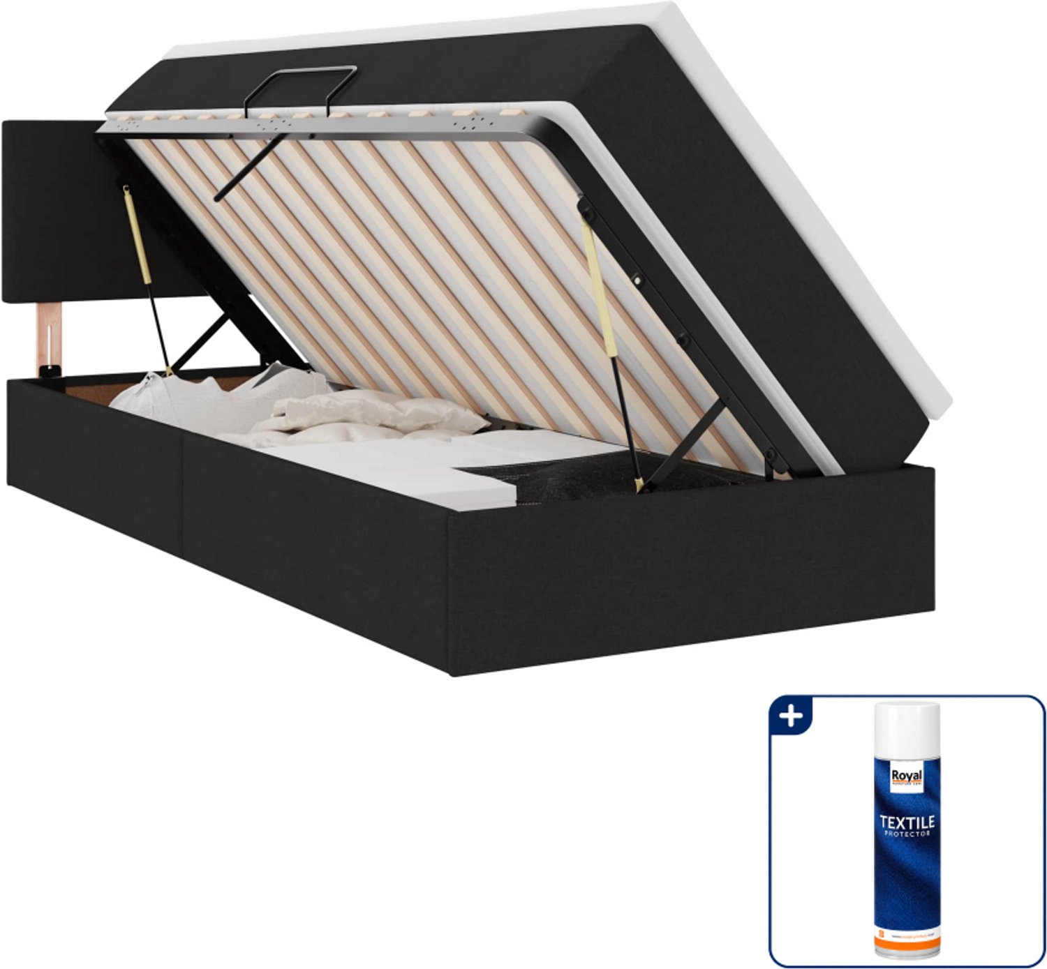vidaXL opbergbed met matras 90 x 190 cm - fluweel - zwart - Inclusief textielbeschermer 500 ml Lichtgrijs