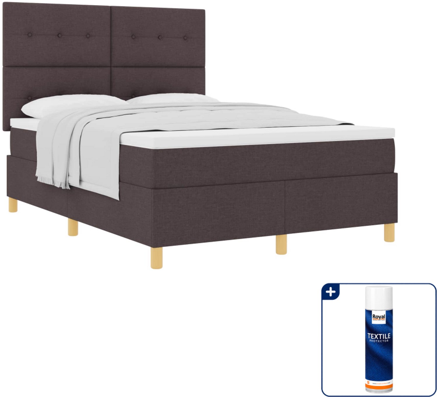 vidaXL boxspringbed - Small double - 140 x 200 cm - donkerbruin - Inclusief textielbeschermer 500 ml