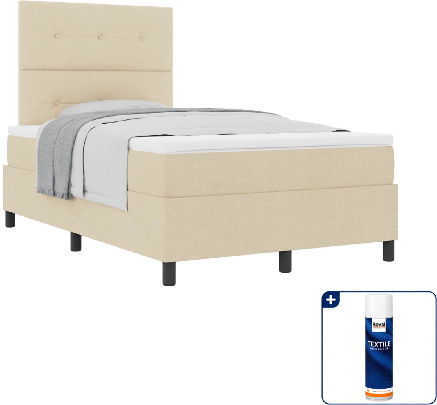 vidaXL boxspringbed - 120 x 190 cm - crème - Inclusief textielbeschermer 500 ml