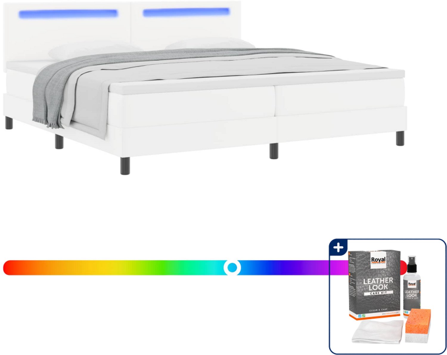 vidaXL boxspringbed - Super kingsize - 200 x 200 cm - wit - Inclusief onderhoudsset voor kunstleer 150 ml