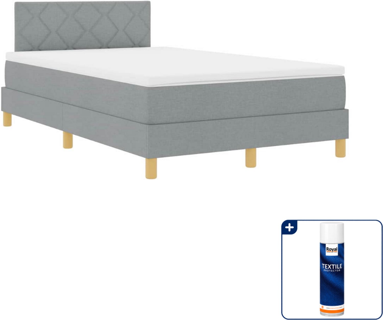 vidaXL LED boxspringbed - 120 x 190 cm - lichtgrijs - Inclusief textielbeschermer 500 ml