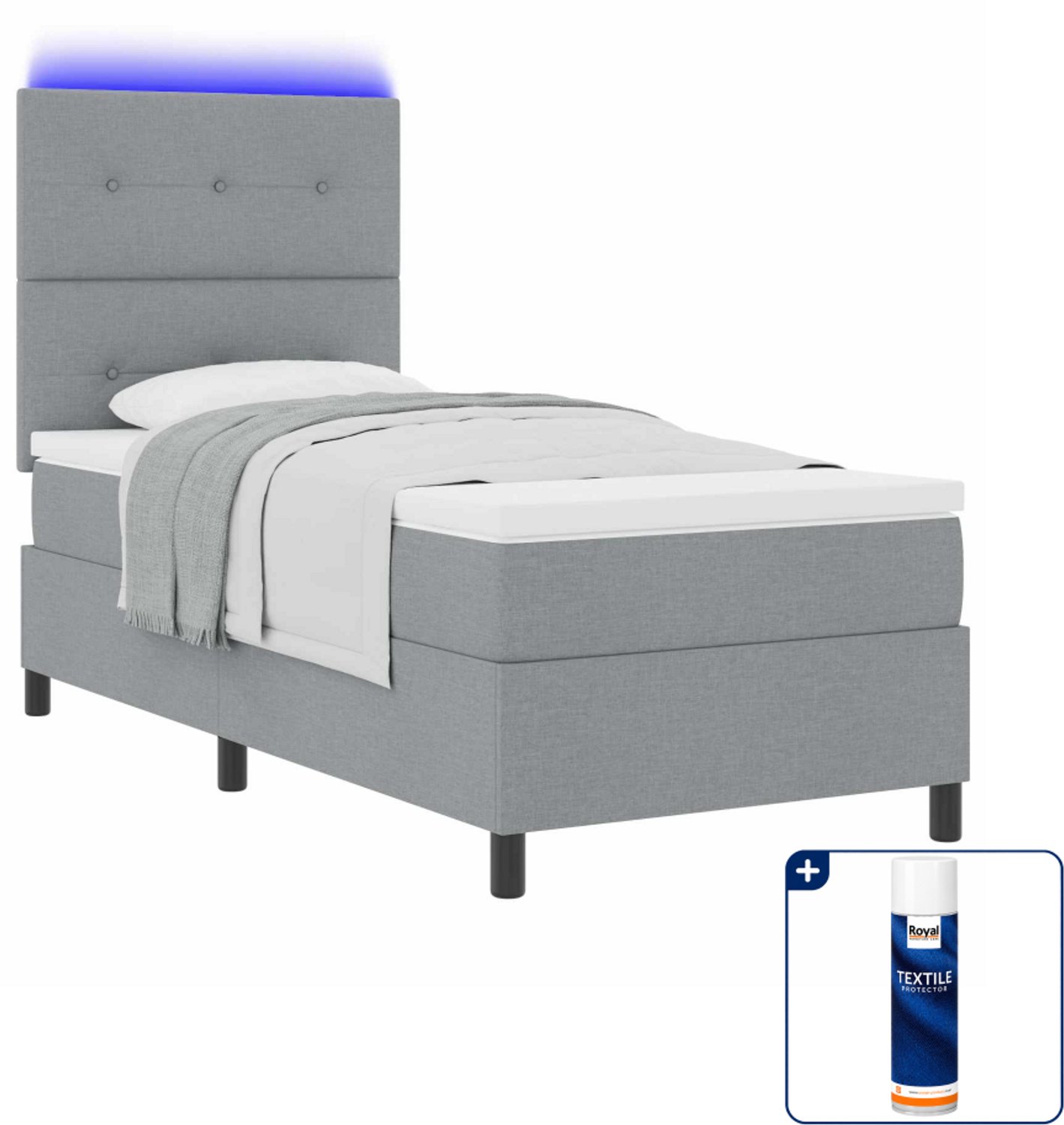 vidaXL boxspring met matras - 90 x 200 cm - lichtgrijs - Inclusief textielbeschermer 500 ml