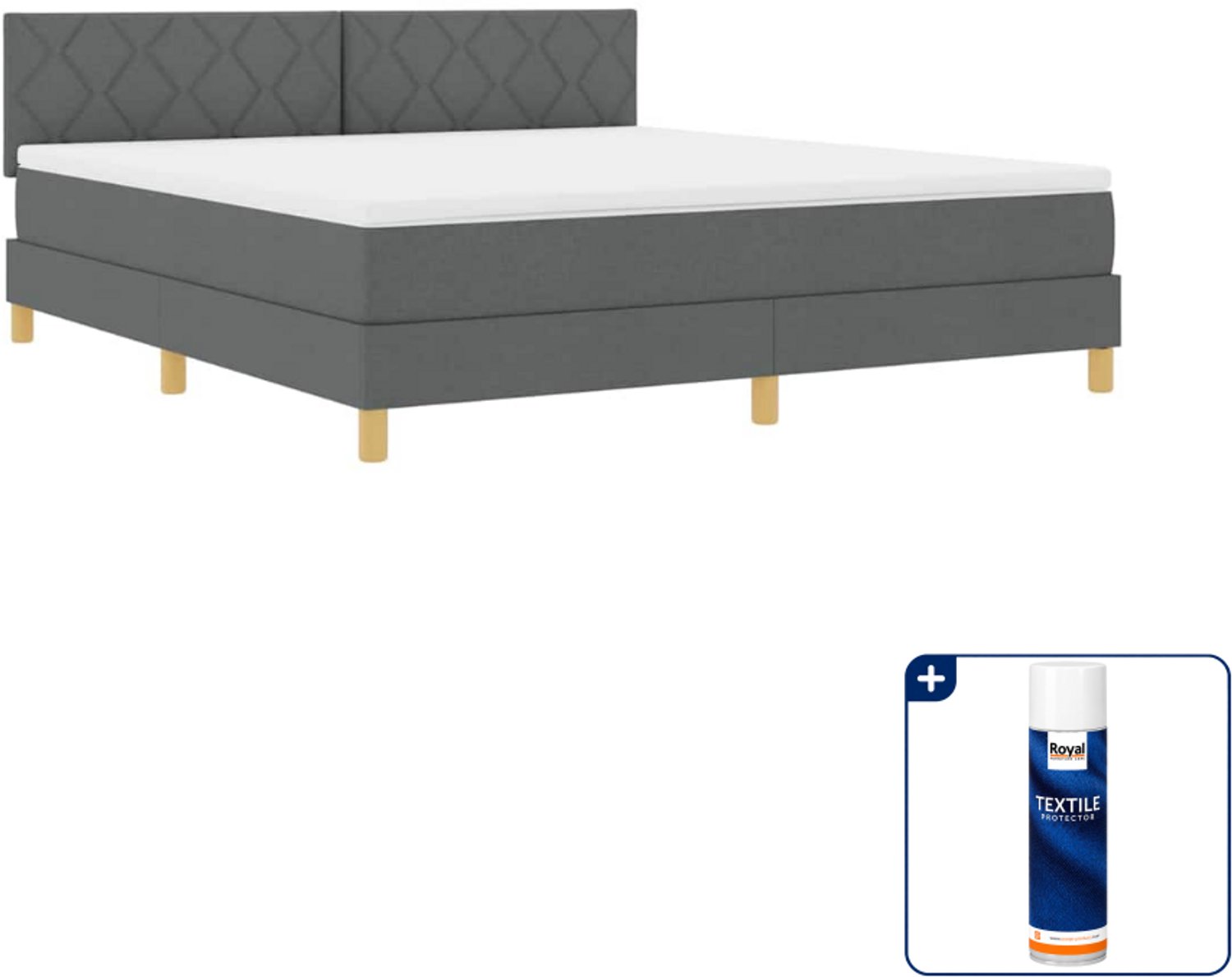vidaXL LED boxspring Kingsize - 180 x 200 cm - donkergrijs - Inclusief textielbeschermer 500 ml