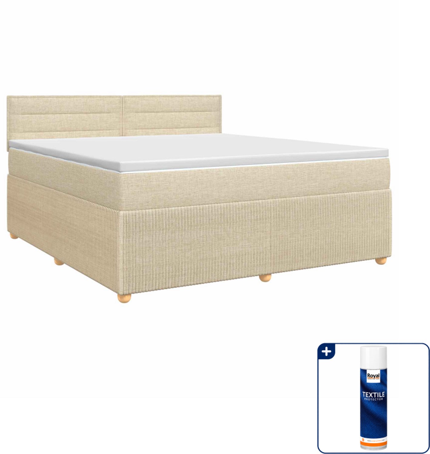 vidaXL Queensize boxspringbed met matras - 160 x 200 cm - crèmekleurig - Inclusief textielbeschermer 500 ml