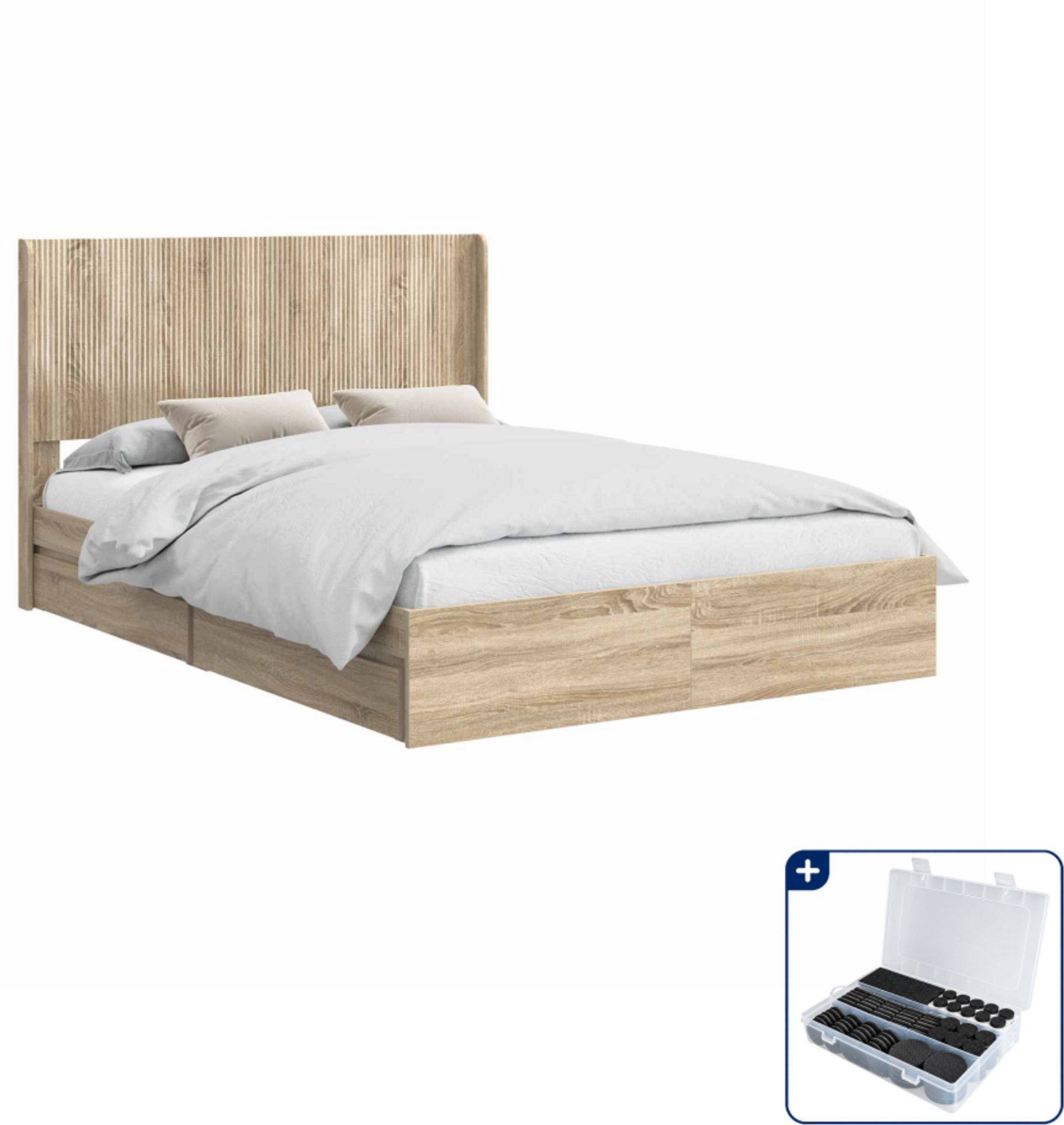 vidaXL Bedframe met opbergruimte - 143 x 193 cm - bewerkt hout - Inclusief antikrasvilt 177-delig Bruin