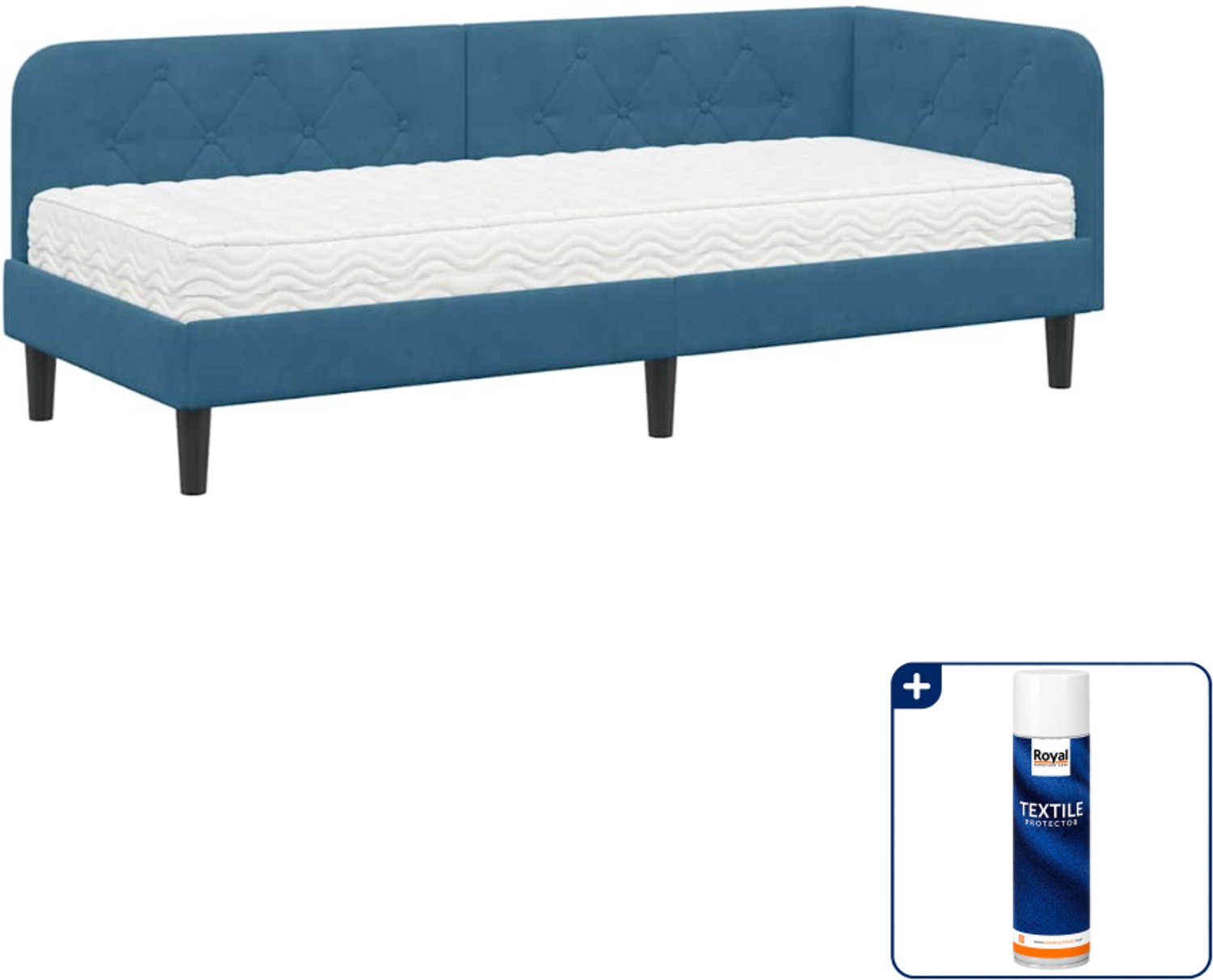 vidaXL hoekbed met matras - 80 x 200 cm - fluweel - blauw - Inclusief textielbeschermer 500 ml Taupe