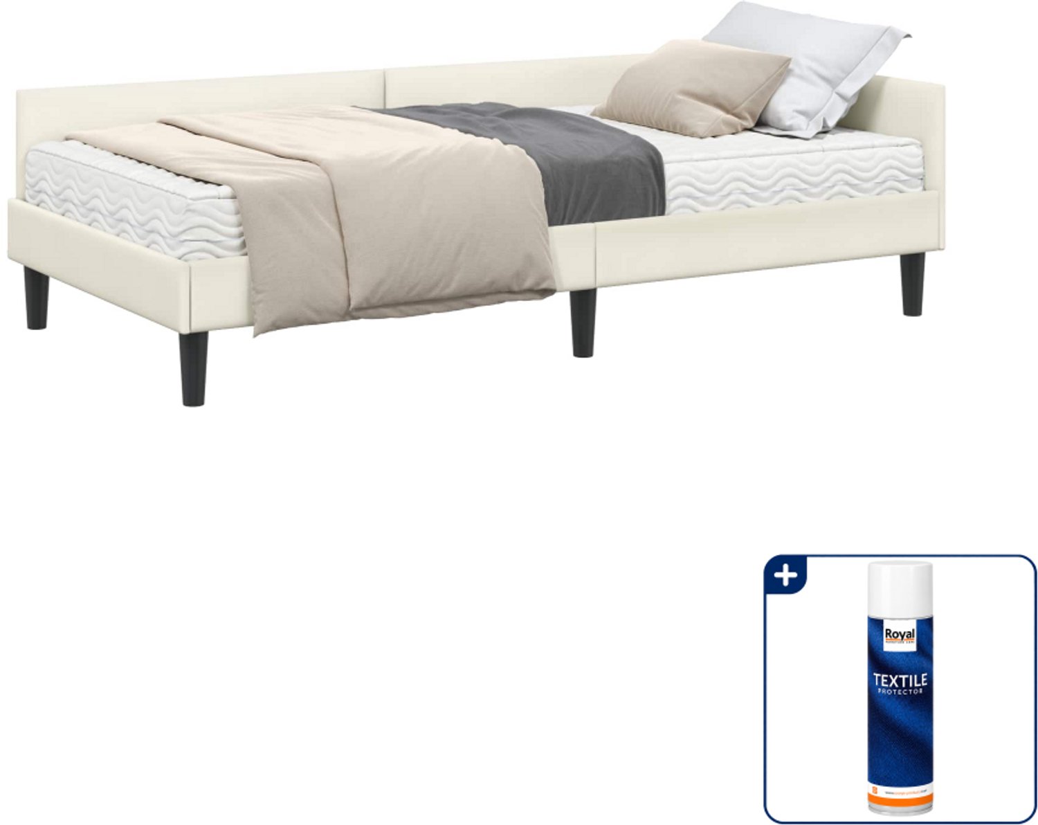 vidaXL hoekbedframe met matras - 80 x 200 cm - fluweel - crème - Inclusief textielbeschermer 500 ml