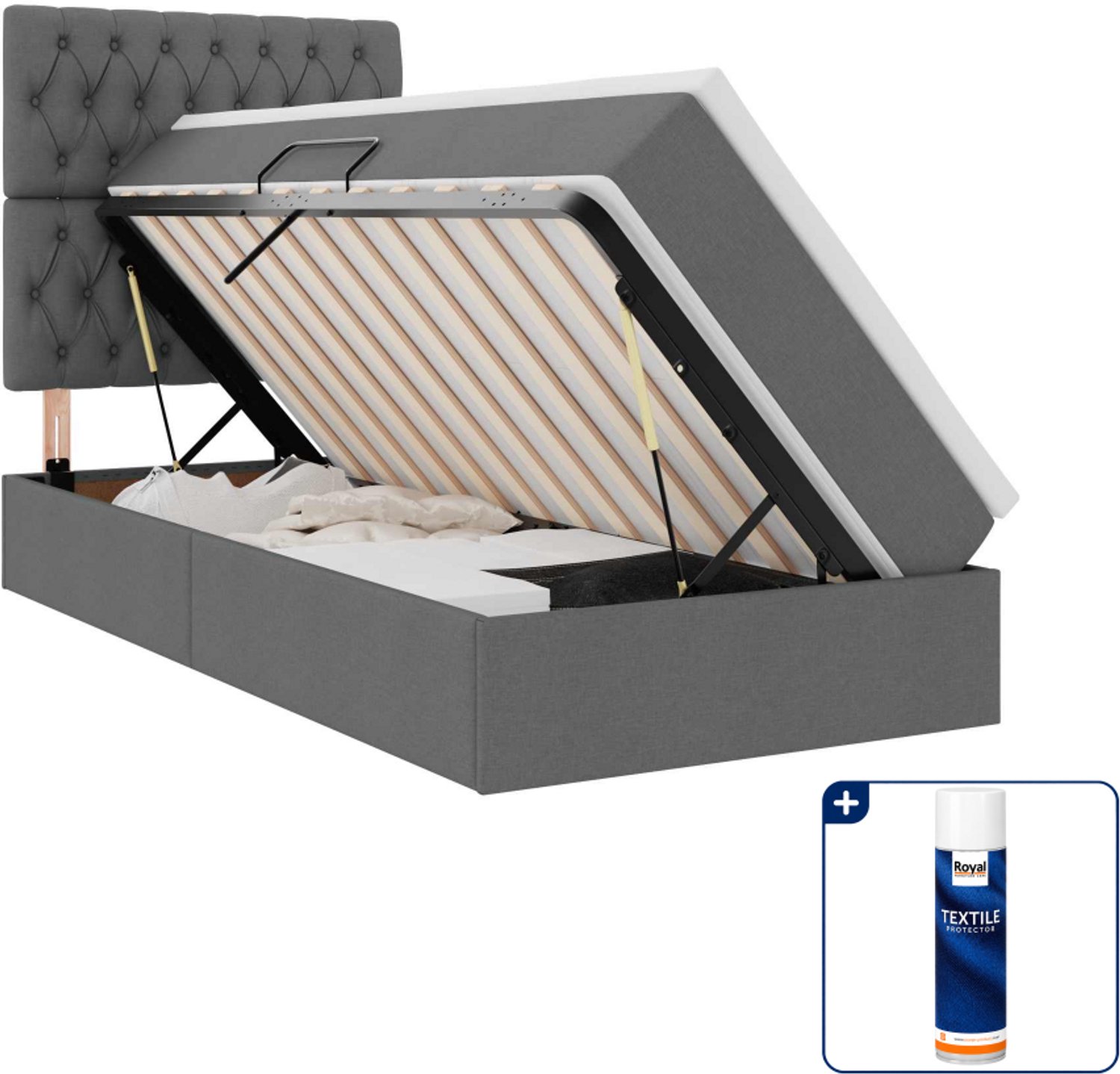 vidaXL opslagbed - 100 x 200 cm - donkergrijs - Inclusief textielbeschermer 500 ml