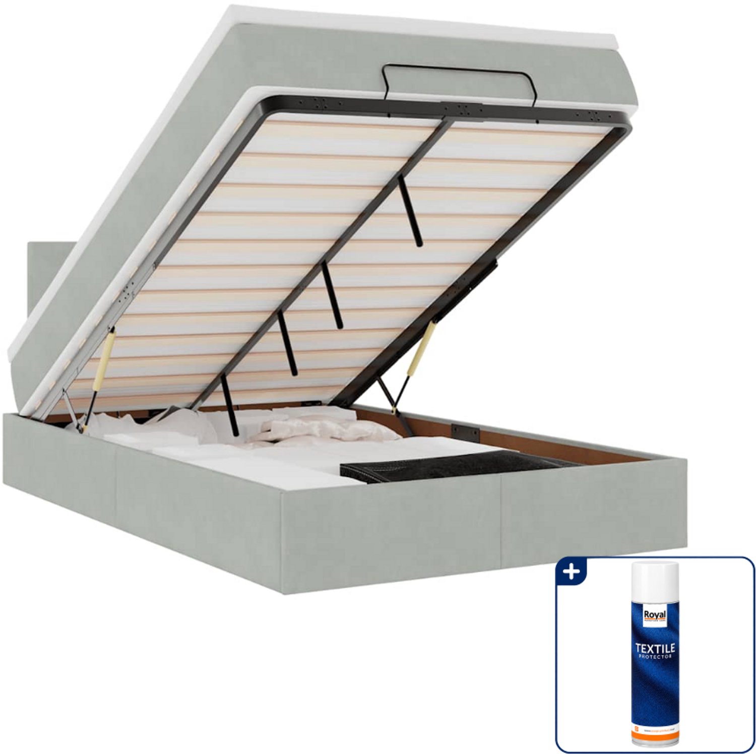 vidaXL ottoman bed met matras 120 x 200 cm - fluweel - lichtgrijs - Inclusief textielbeschermer 500 ml Groen