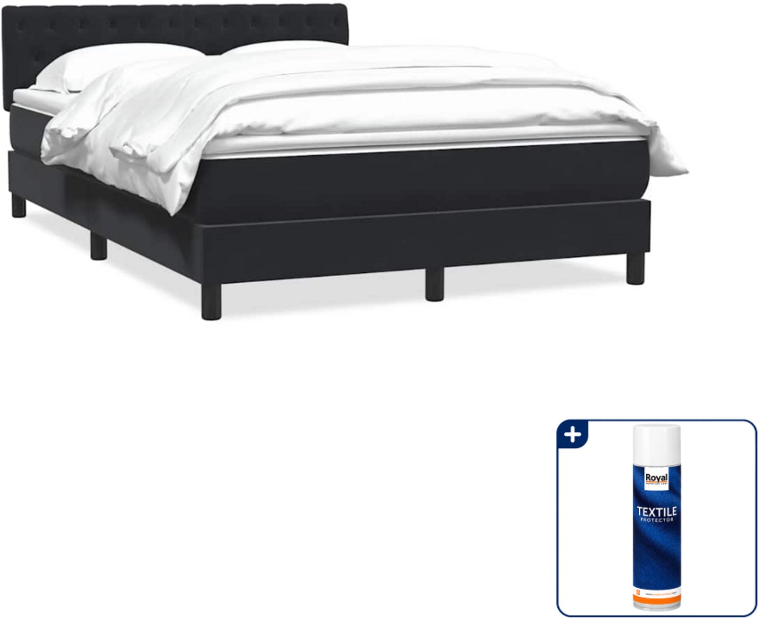 vidaXL Boxspring - Queensize - 160 x 210 cm - fluweel - zwart - Inclusief textielbeschermer 500 ml Bruin