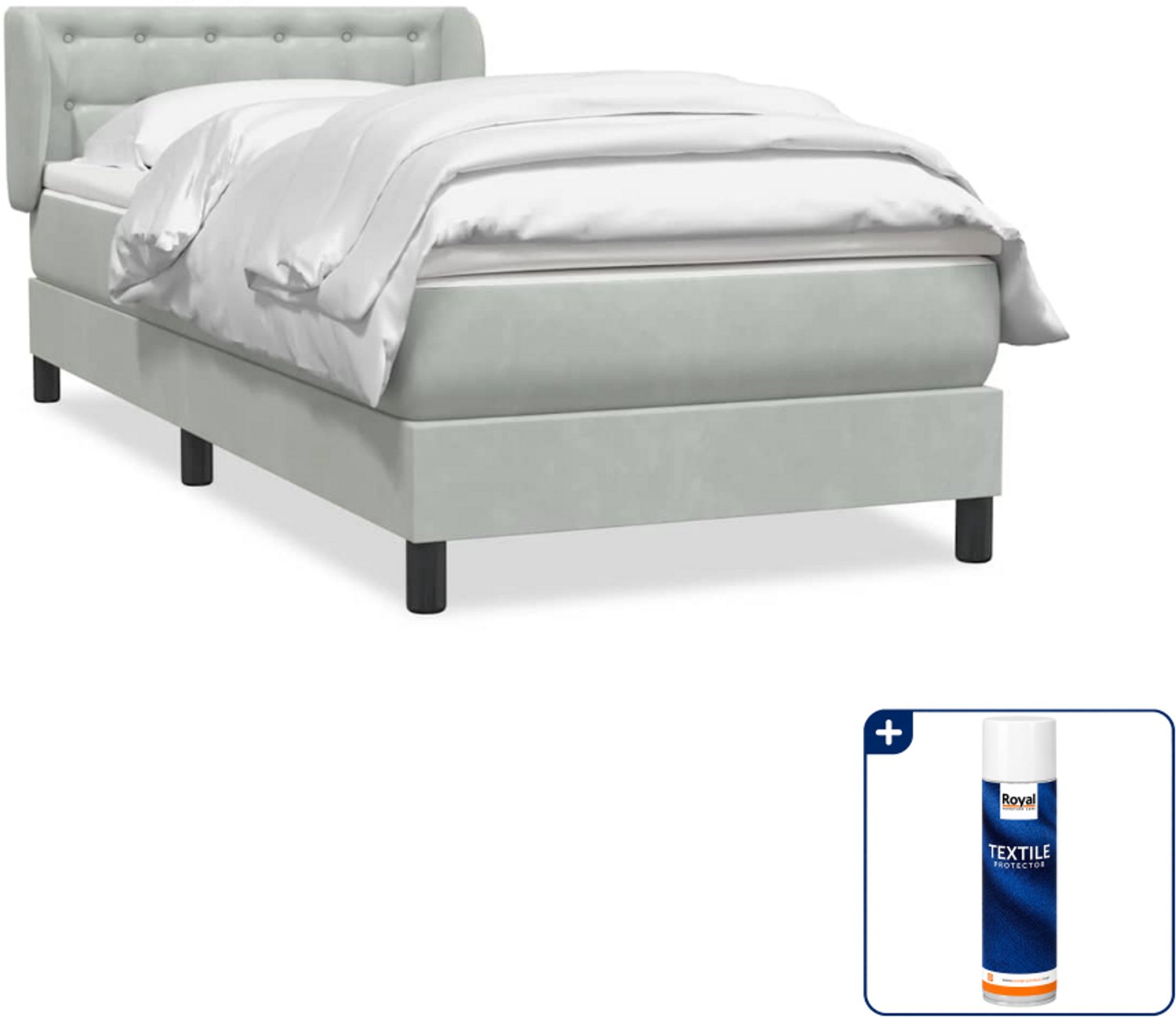 vidaXL boxspring met matras - 80 x 220 cm - lichtgrijs - Inclusief textielbeschermer 500 ml