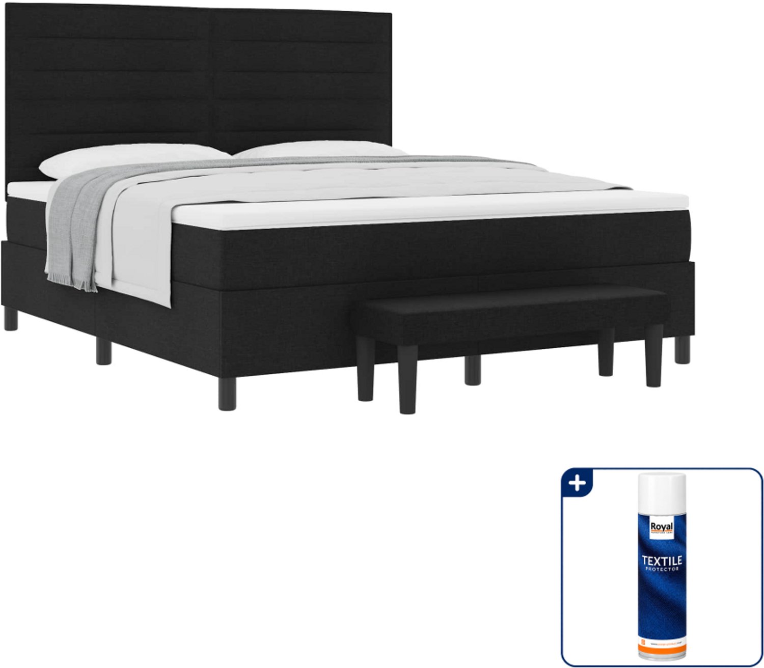 vidaXL boxspringbed Kingsize - 180 x 200 cm - stof - zwart - Inclusief textielbeschermer 500 ml