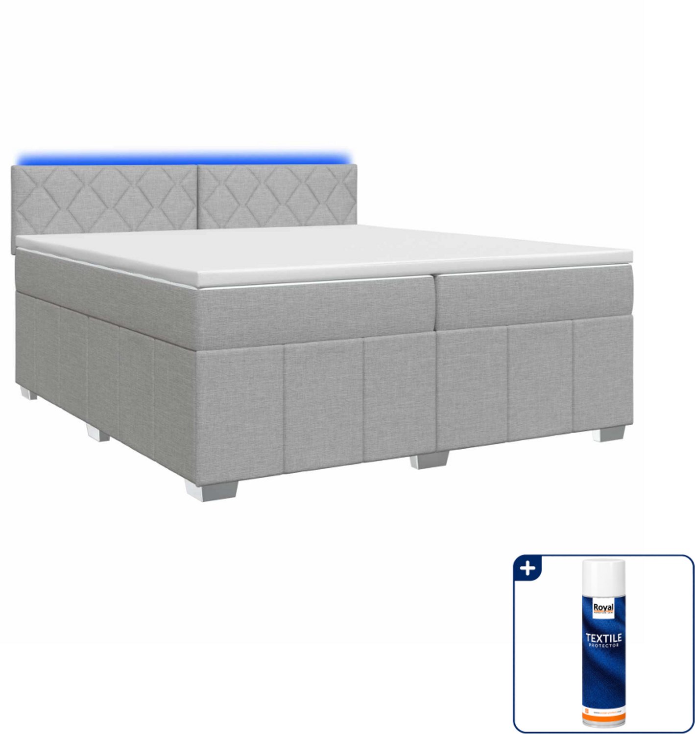 vidaXL Boxspringbed met matras - Super kingsize - 200 x 200 cm - grijs - Inclusief textielbeschermer 500 ml Lichtgrijs