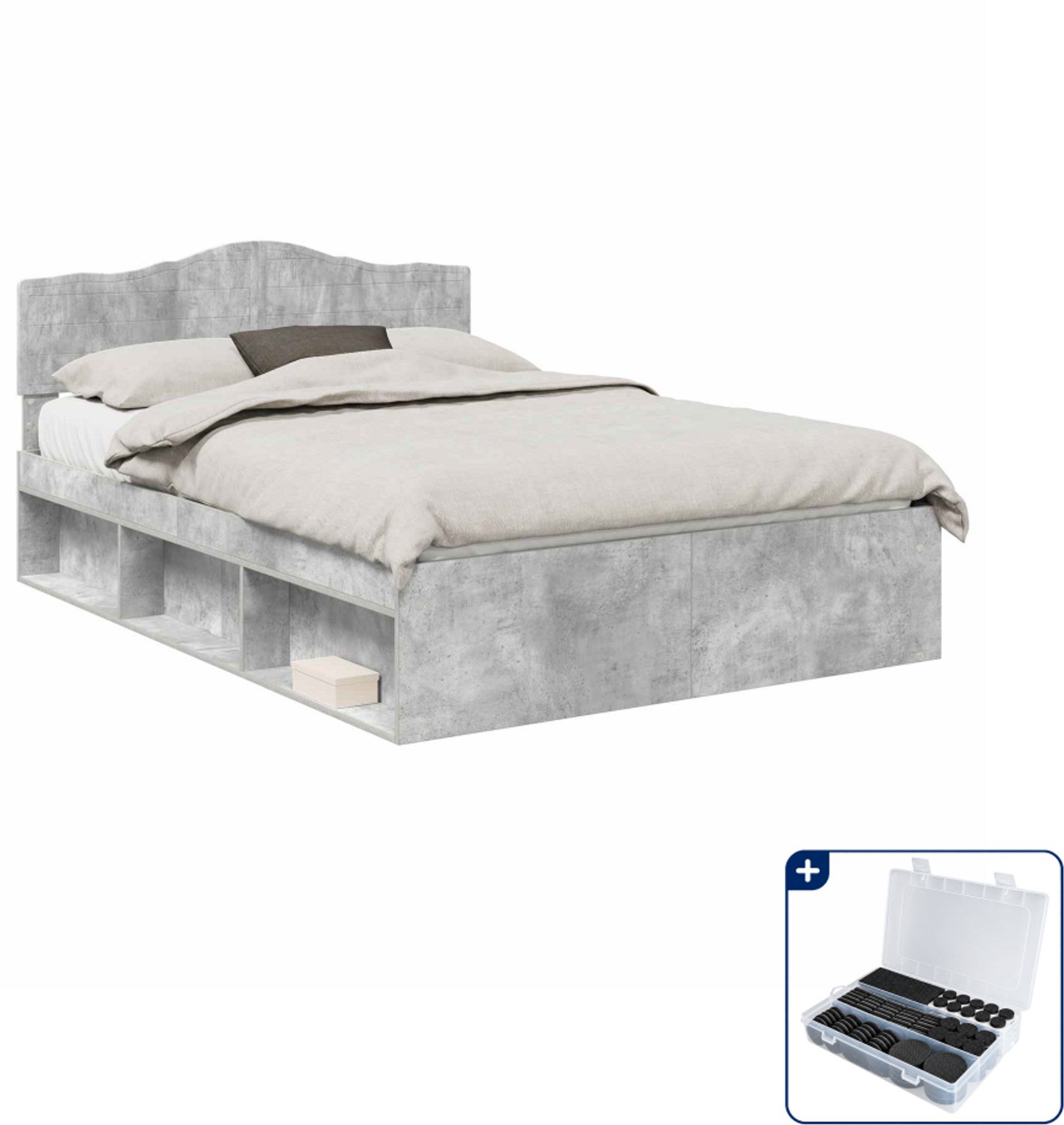 vidaXL bedframe met hoofdeinde - 140 x 190 cm - massief grenenhout - beton - Inclusief antikrasvilt 177-delig Grijs