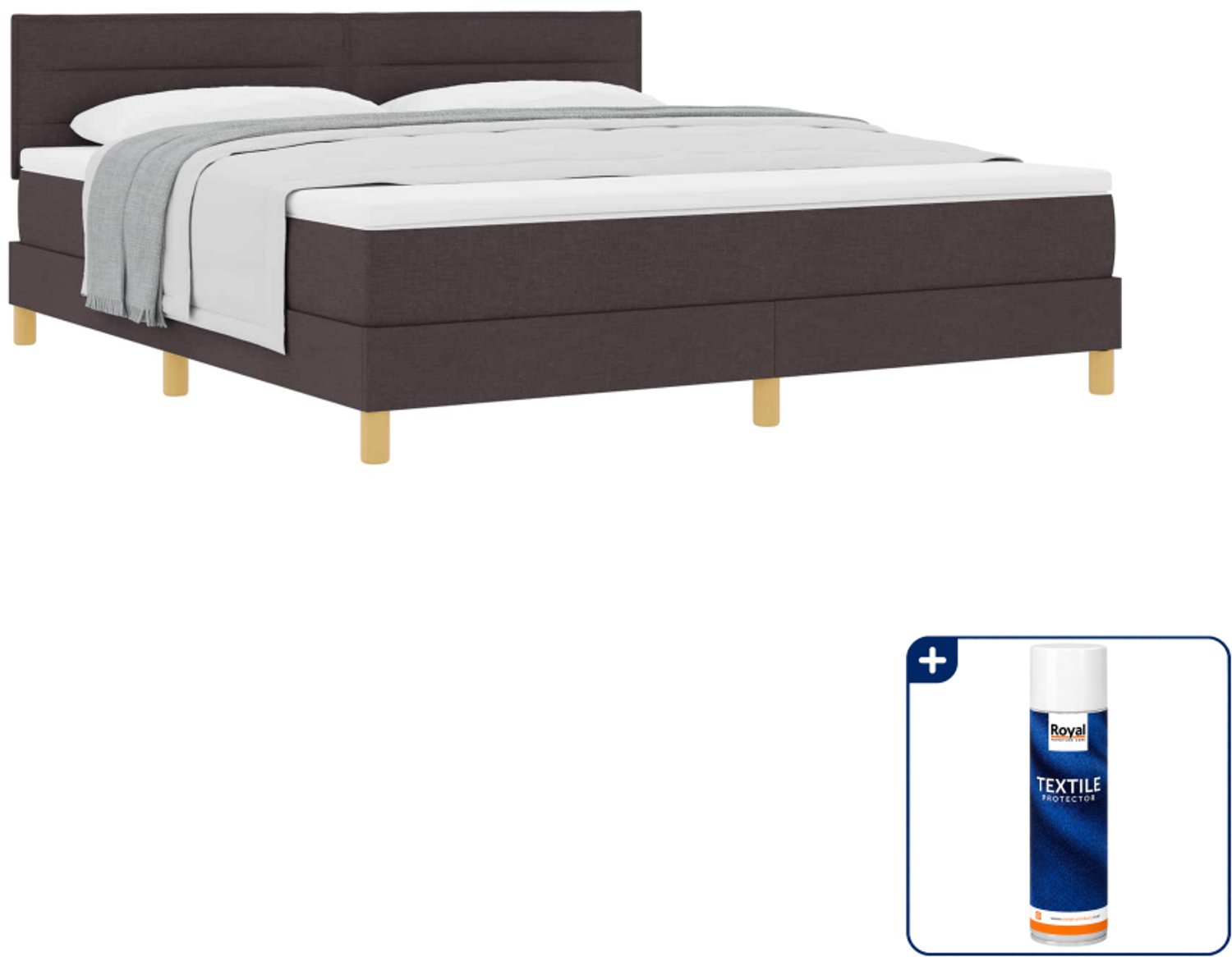vidaXL boxspringbed - Kingsize - 180 x 200 cm - donkerbruin - Inclusief textielbeschermer 500 ml