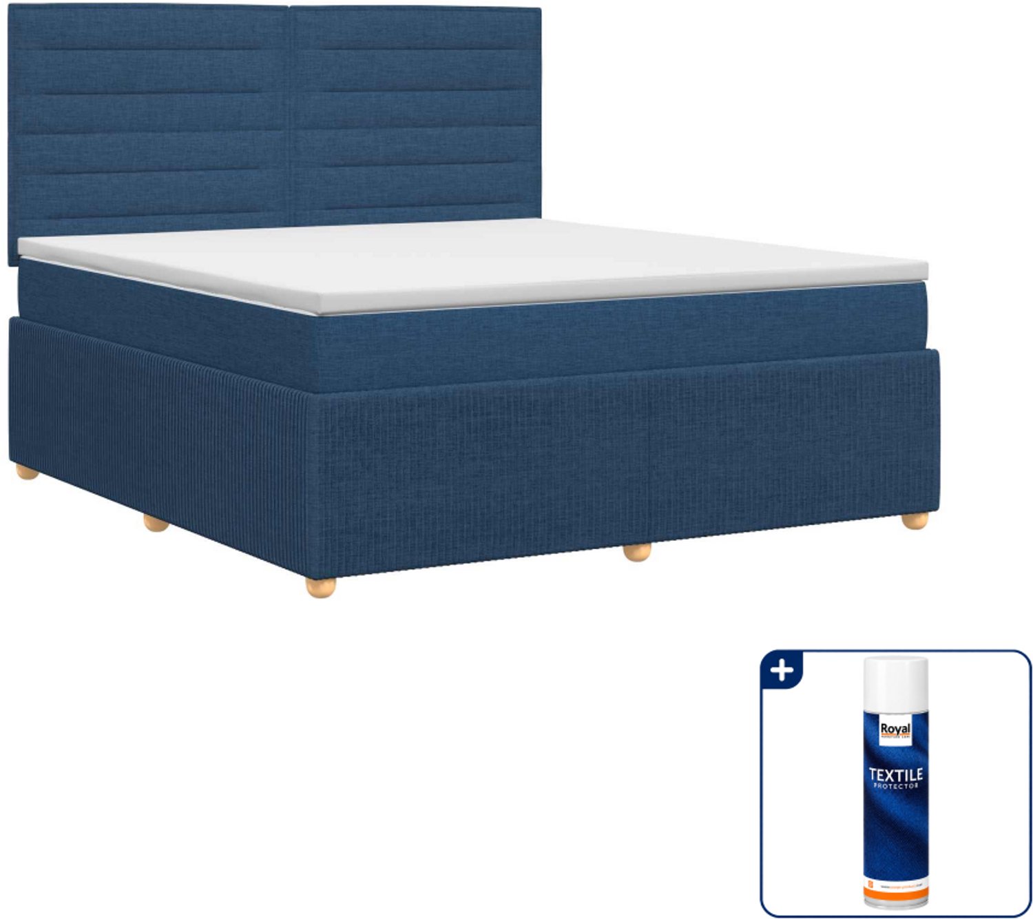 vidaXL boxspringbed - 140 x 190 cm - blauw - Inclusief textielbeschermer 500 ml