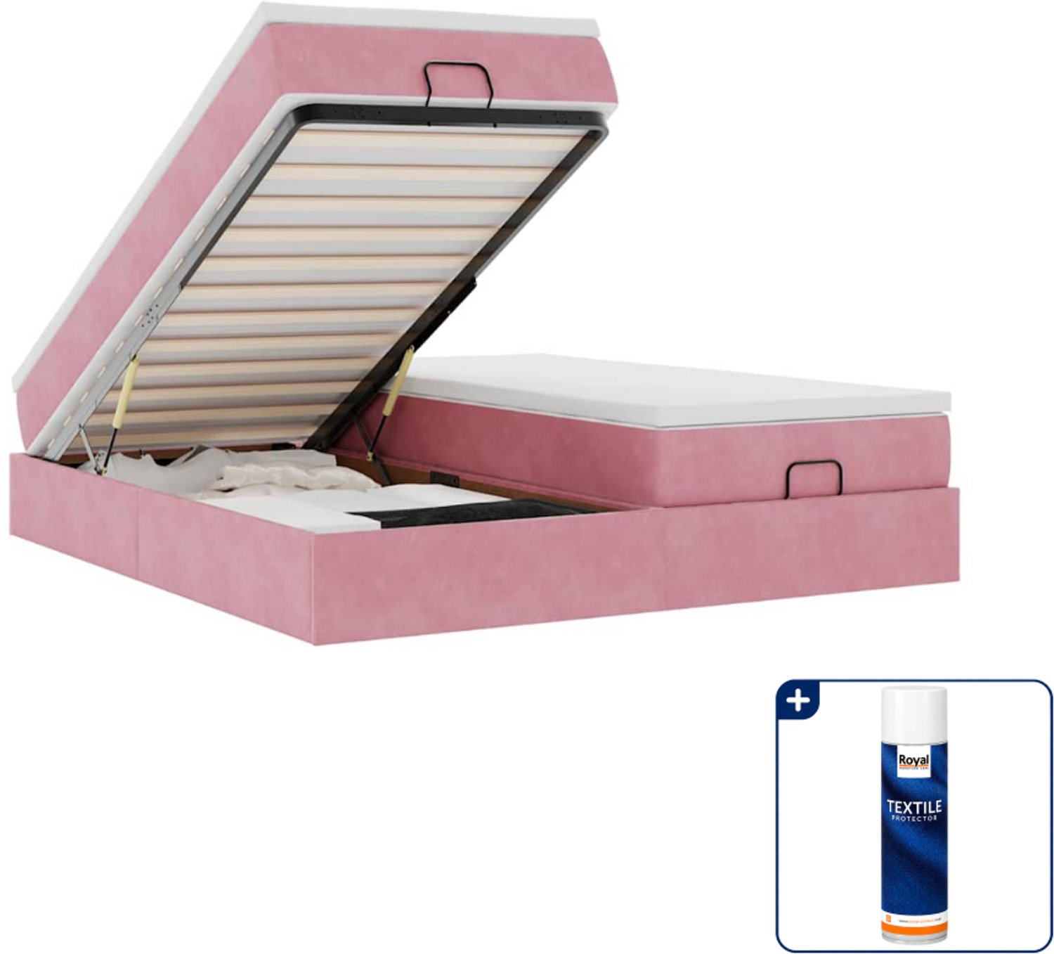 vidaXL Kingsize ottomaan bed - 180 x 200 cm - roze - Inclusief textielbeschermer 500 ml