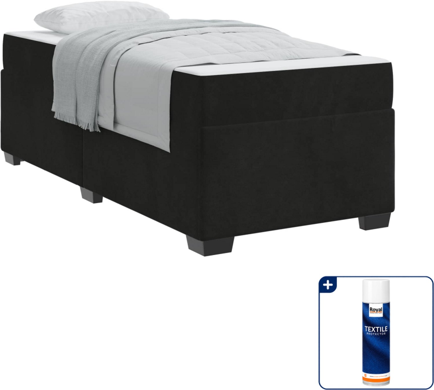 vidaXL bed met matras 90 x 190 cm - zwart - Inclusief textielbeschermer 500 ml