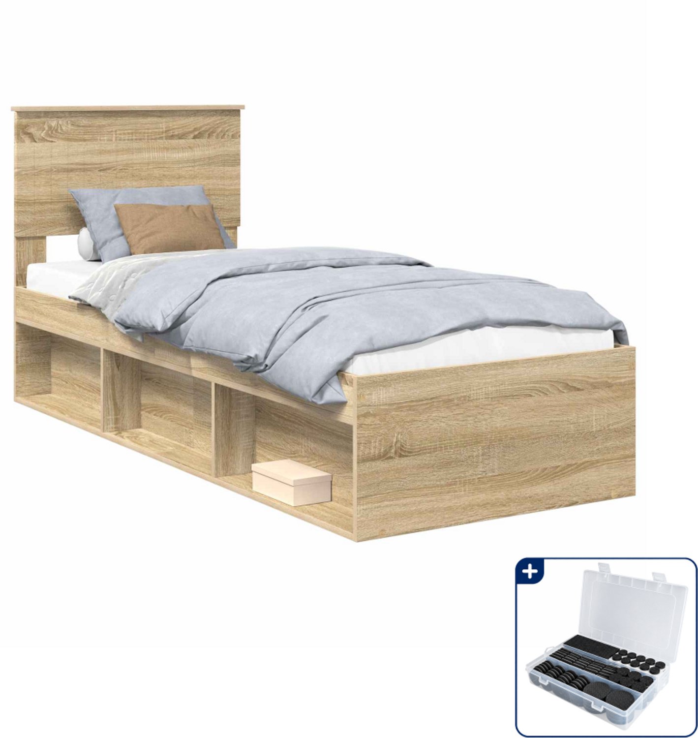 vidaXL bedframe - 75 x 190 cm - bewerkt hout - sonoma eiken - Inclusief antikrasvilt 177-delig Bruin