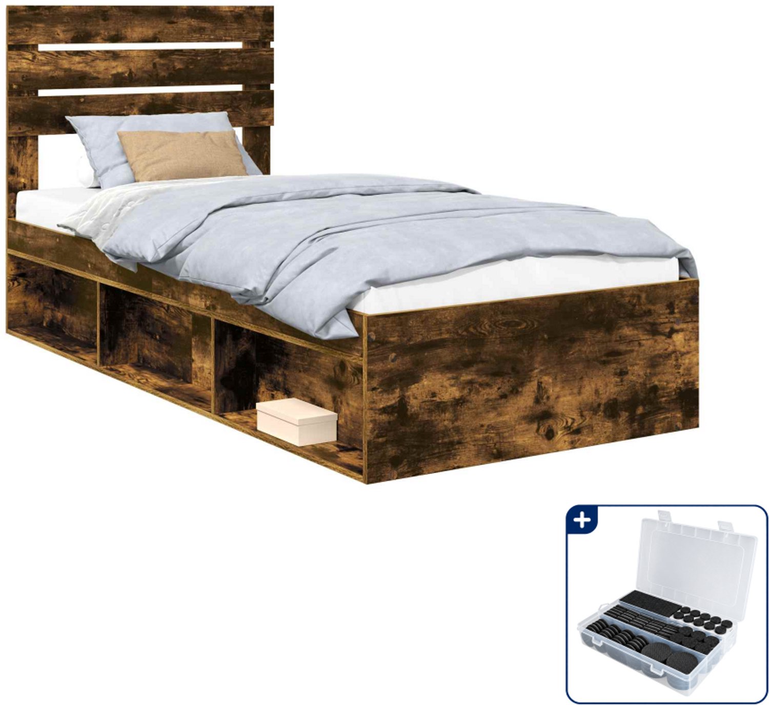 vidaXL bedframe - 100 x 200 cm - massief grenenhout - gerookt eiken - Inclusief antikrasvilt 177-delig