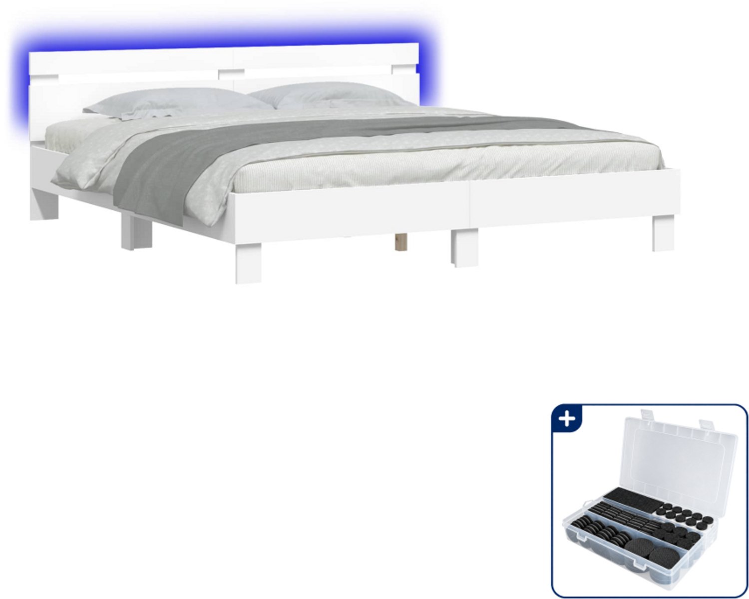 vidaXL bedframe - 193 x 203 cm - bewerkt hout - wit - Inclusief antikrasvilt 177-delig Bruin