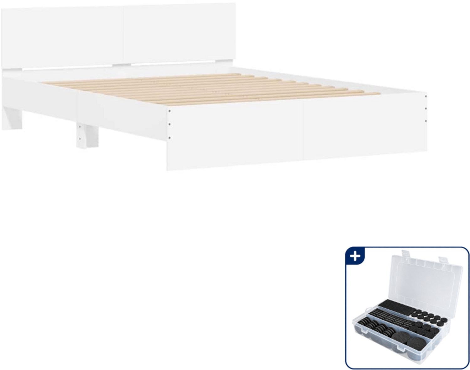 vidaXL bedframe - 150 x 200 cm - bewerkt hout - wit - Inclusief antikrasvilt 177-delig Bruin
