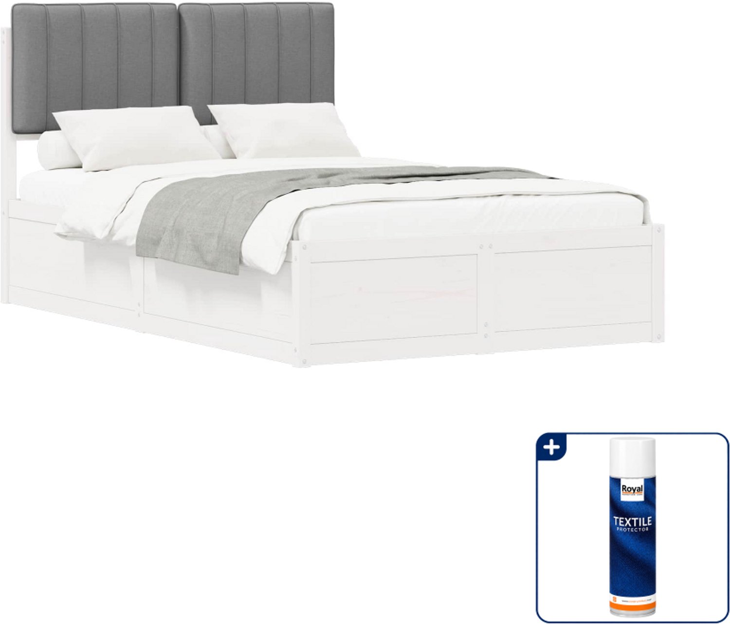vidaXL bedframe 120 x 190 cm - massief grenenhout - lichtgrijs - Inclusief textielbeschermer 500 ml