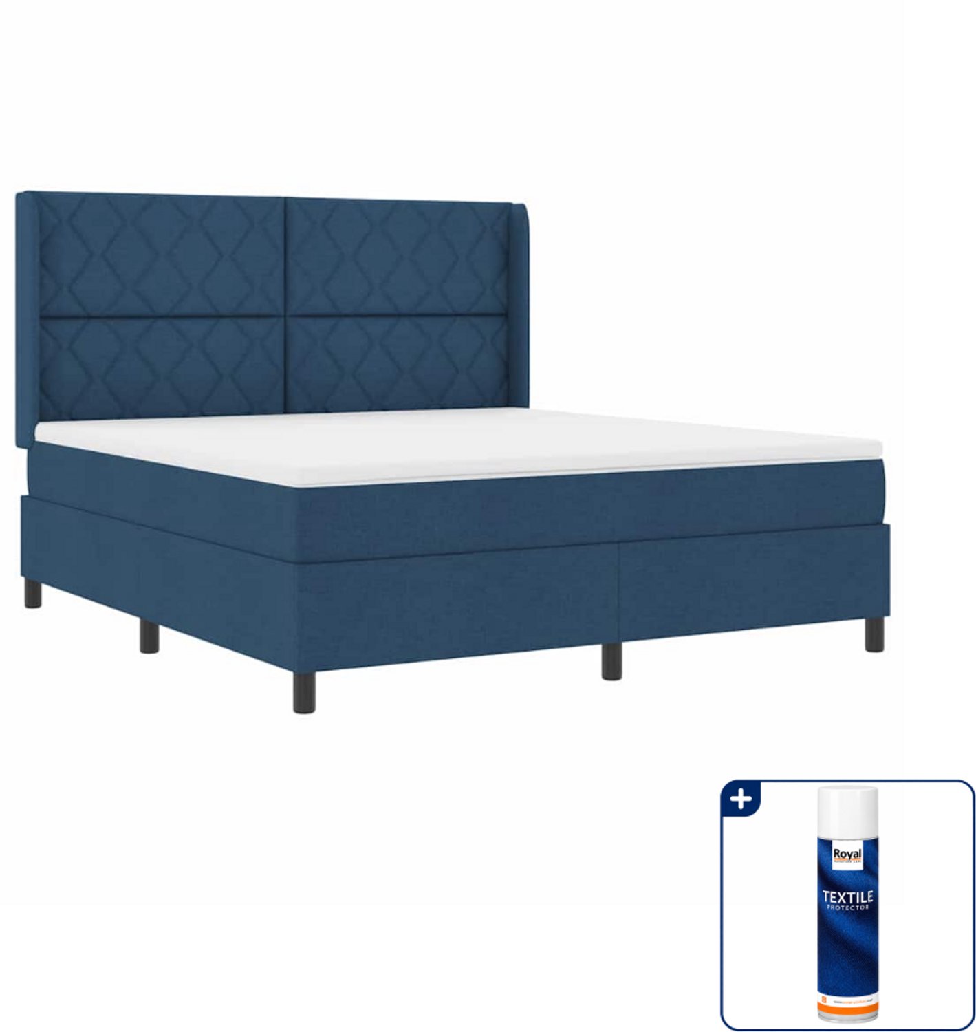 vidaXL Kingsize boxspring - 180 x 200 cm - blauw - Inclusief textielbeschermer 500 ml