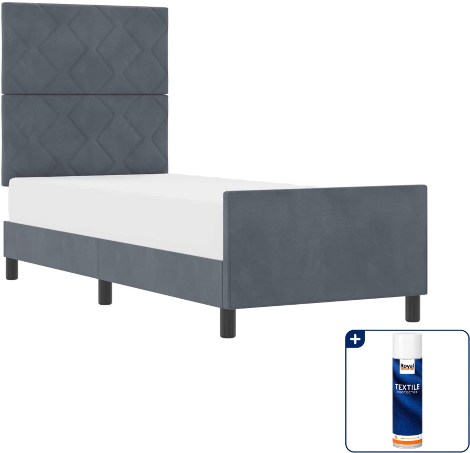 vidaXL boxspringbed - 80 x 200 cm - fluweel - donkergrijs - Inclusief textielbeschermer 500 ml Taupe