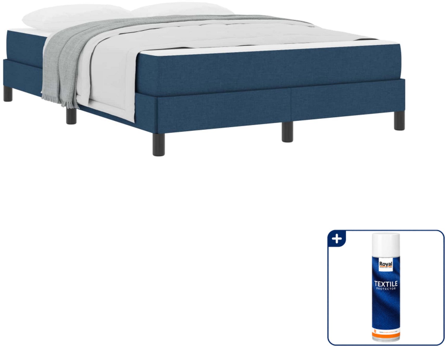vidaXL boxspringbed - 140 x 190 cm - bewerkt hout - blauw - Inclusief textielbeschermer 500 ml