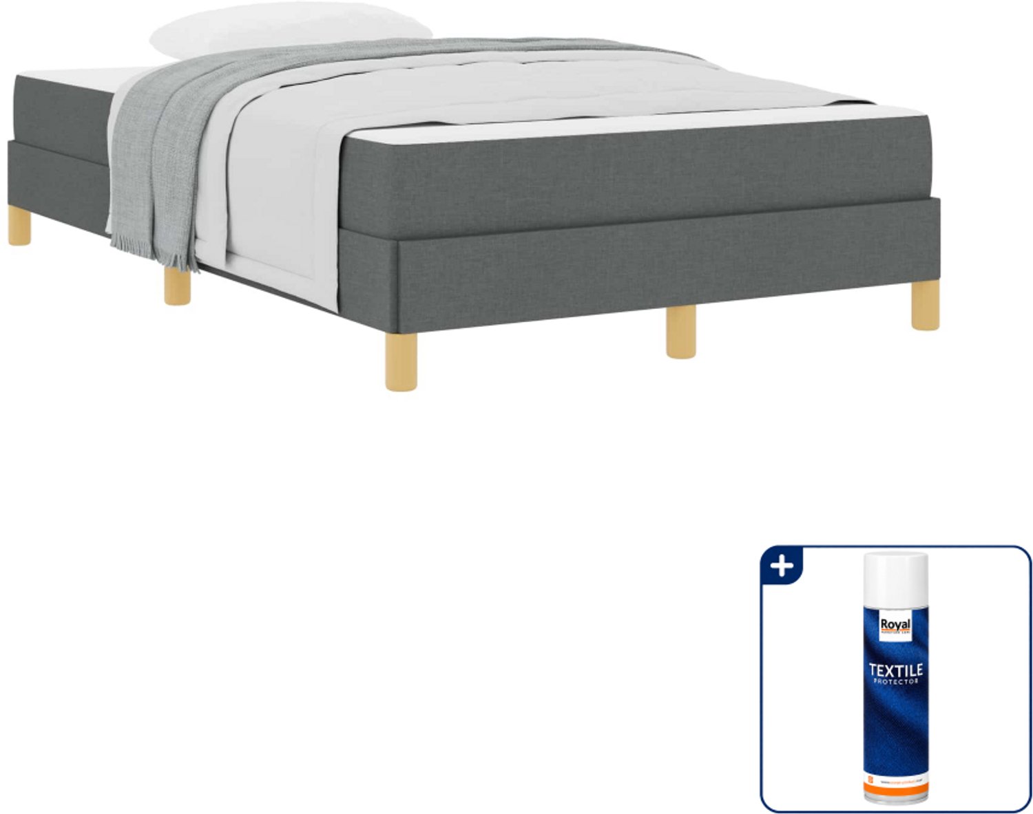 vidaXL boxspringbed met matras - 120 x 190 cm - stof - donkergrijs - Inclusief textielbeschermer 500 ml