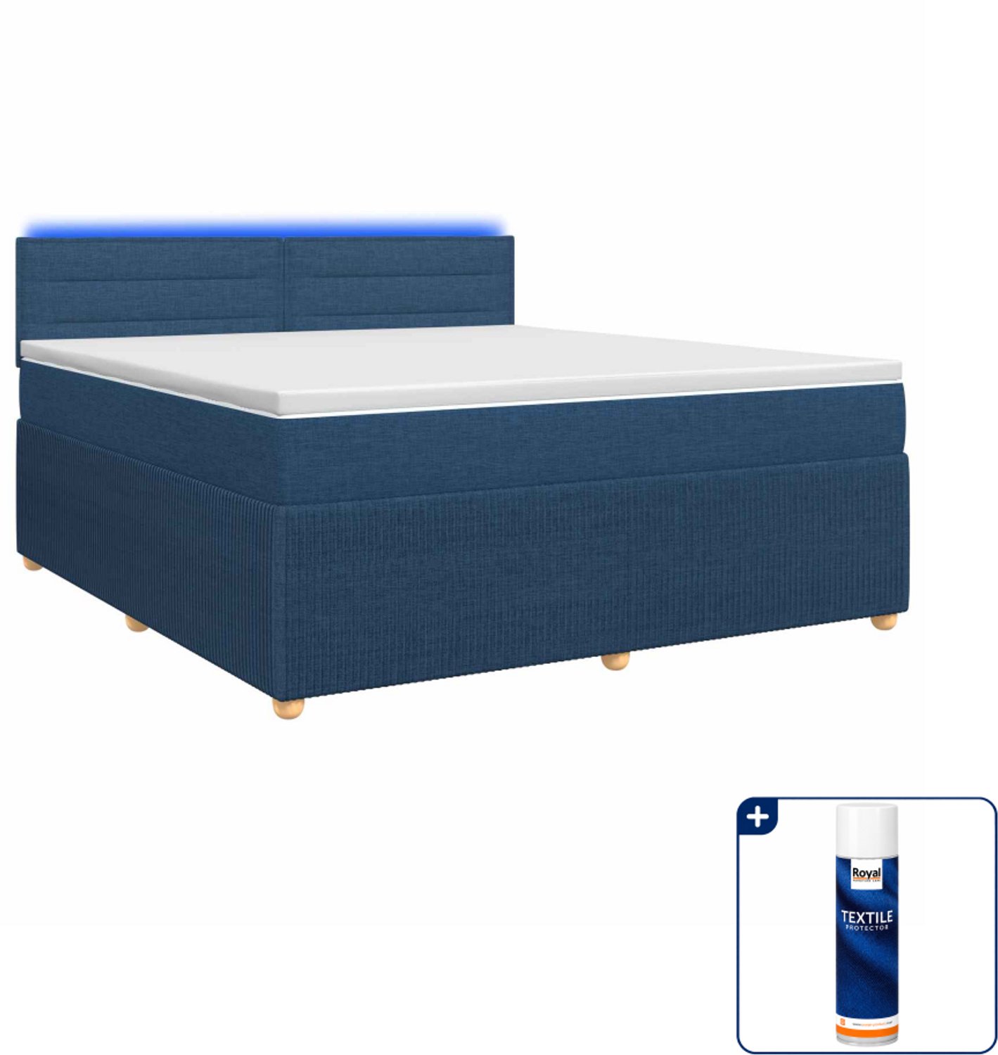 vidaXL boxspringbed - Small double - 140 x 200 cm - blauw - Inclusief textielbeschermer 500 ml