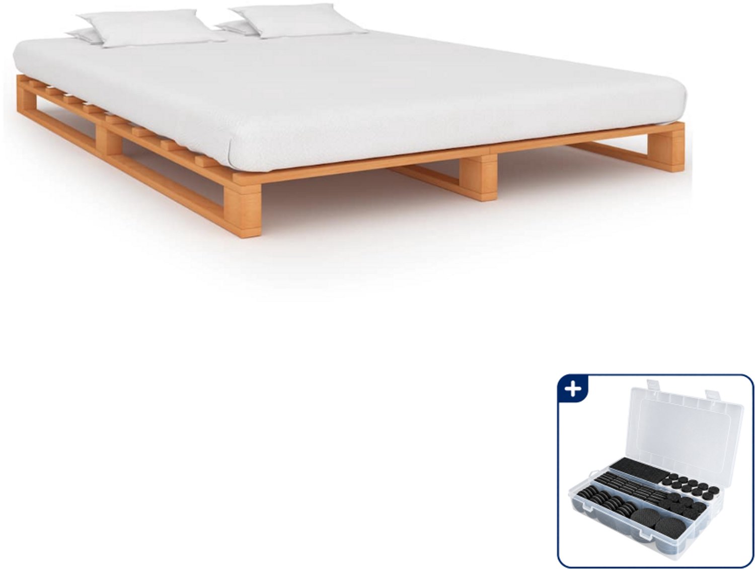 vidaXL bedframe pallet - 200 x 200 cm - massief grenenhout - bruin - Inclusief antikrasvilt 177-delig