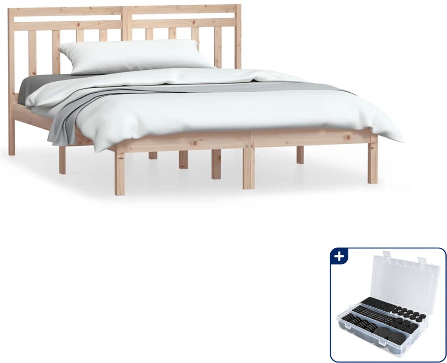 vidaXL bedframe - Small double - 140 x 200 cm - massief grenenhout - Inclusief antikrasvilt 177-delig Bruin