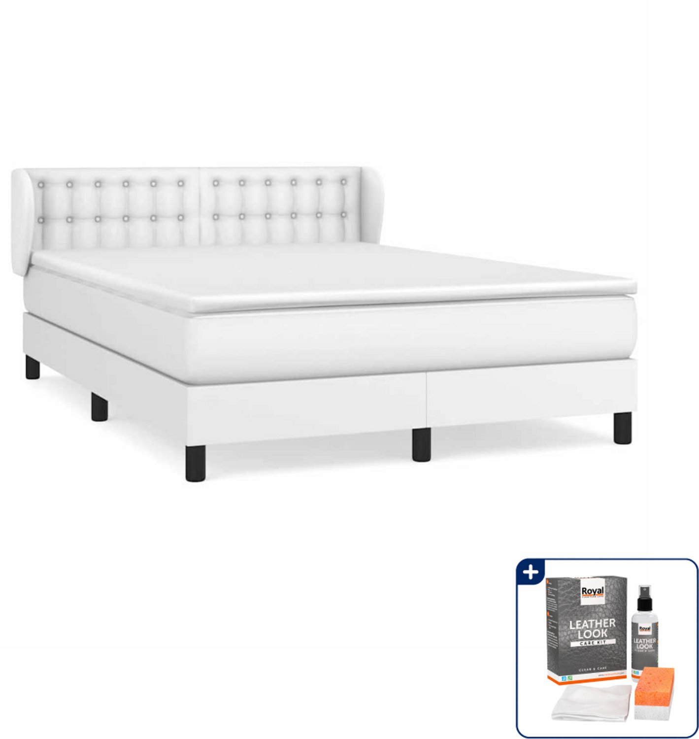 vidaXL boxspring met matras - Small double - 140 x 200 cm - wit - Inclusief onderhoudsset voor kunstleer 150 ml