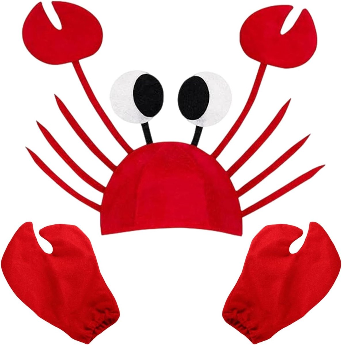 Hoeden, rode krabhoed en handschoenen, kostuumaccessoire voor Halloween, carnaval, themafeesten, grappige verkleedkleding