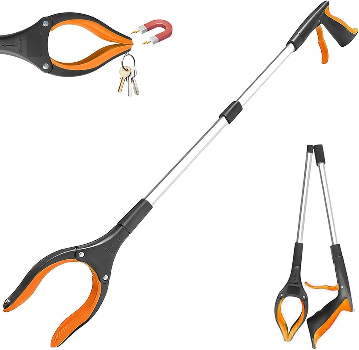 Grijptang, lange vuilnisgrijper, vuilnistang met magneten, voor volwassenen en ouderen, grijper met 360° draaibare brede grijpkop voor senioren, gehandicapten, zwangere vrouwen