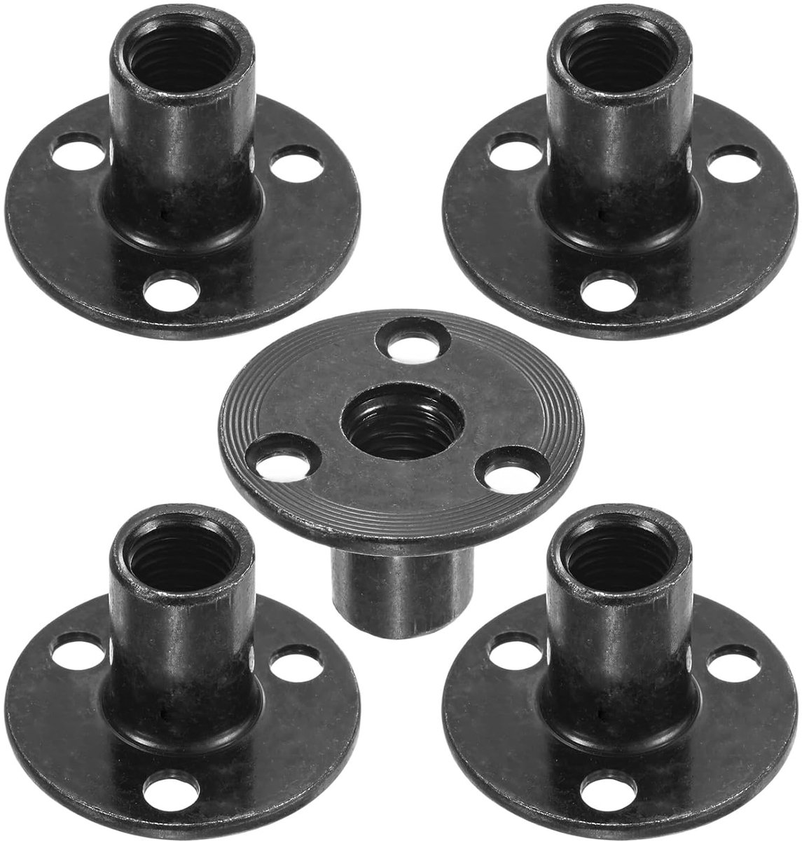 T-moeren M12 x 25 mm verzinkt koolstofstaal T-moer ronde basis 3 gaten lasmoeren gat doorgangsbeslag voor meubels flens vrouwelijke schroefdraad zwart