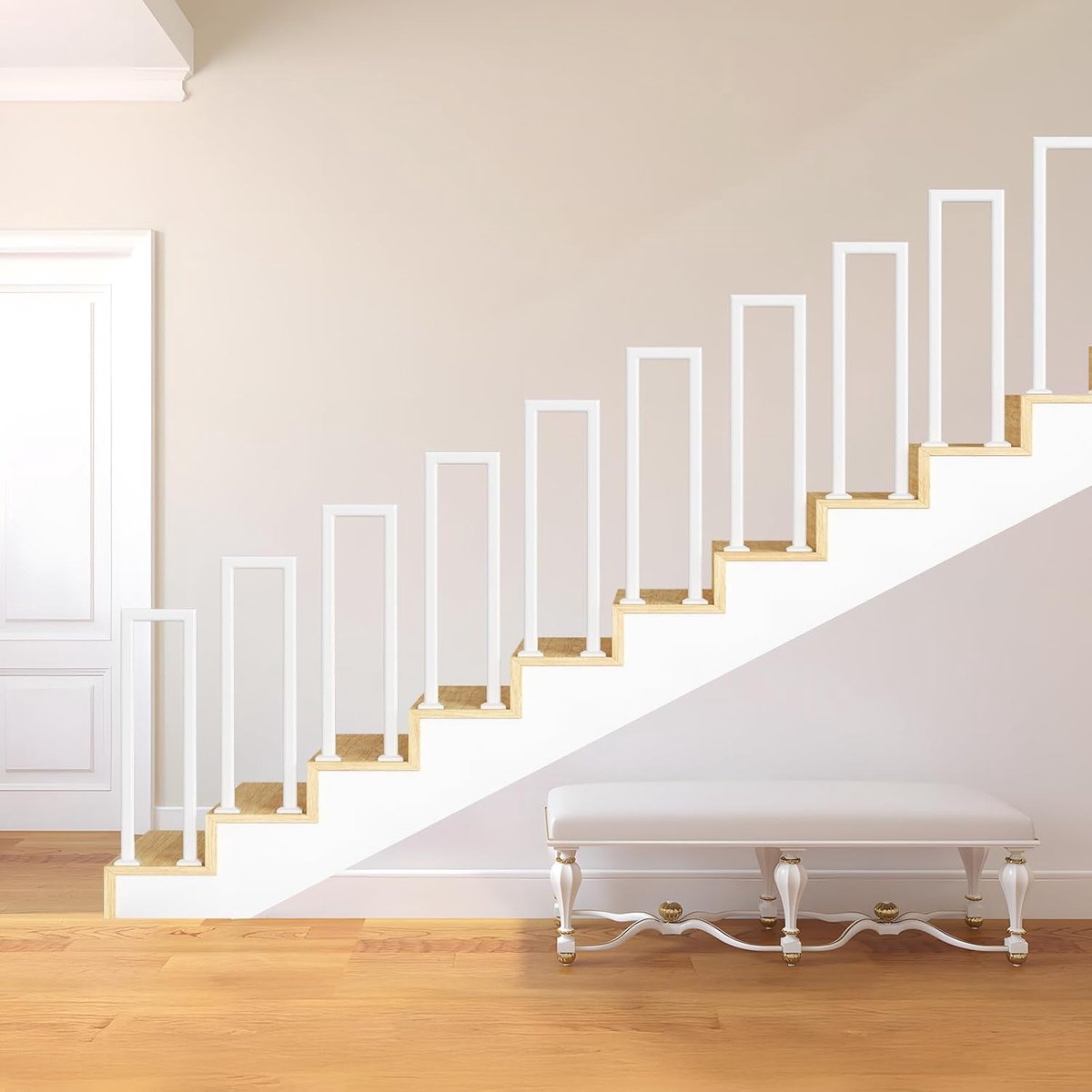 Trapleuning, roestvrij metaal, vierkante buis, balustrade, U-vormige binnen en buiten, voor trappen, entree, gang, antislip sierbalustrade (95 cm, wit)