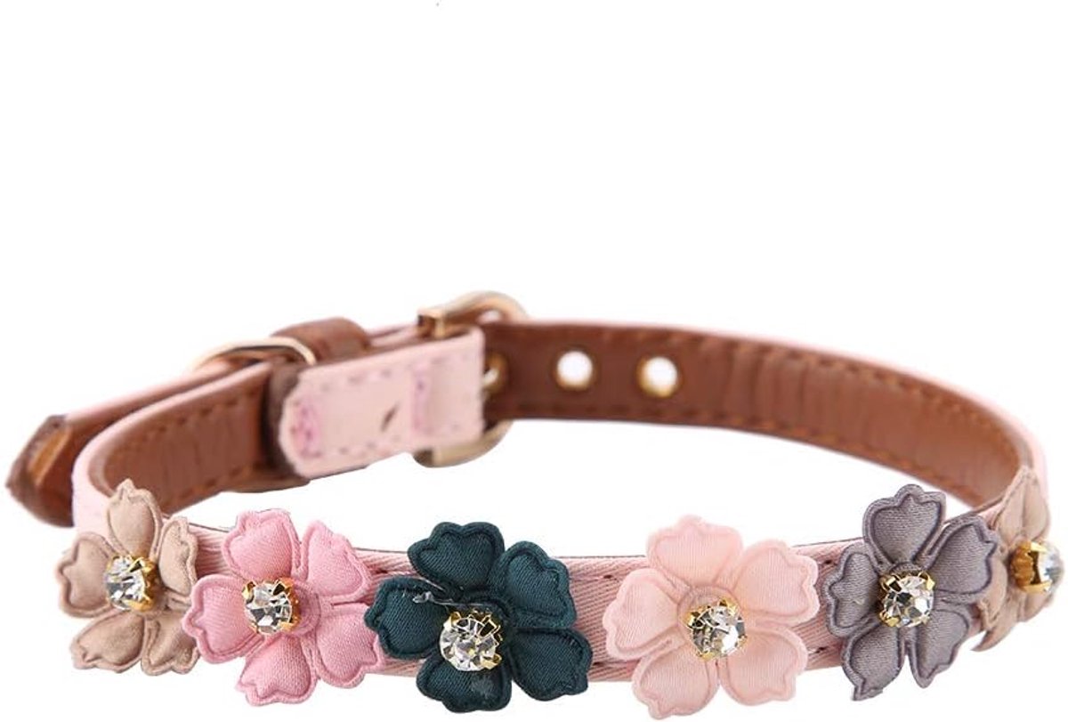 Huisdier ketting, verstelbare pu lederen hond kat puppy halsband voor huisdieren katten, kleine en middelgrote honden(1.3 * 42cm-Roze)