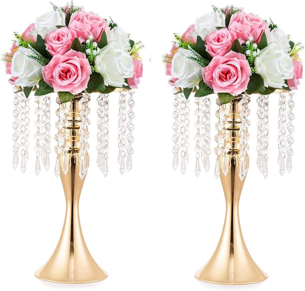 Vazen voor bruiloft centerpieces set van 2 kristallen bloemschikking standaard, metalen bloemenstandaard middelpunt voor tafelstukken bruiloft evenement decor