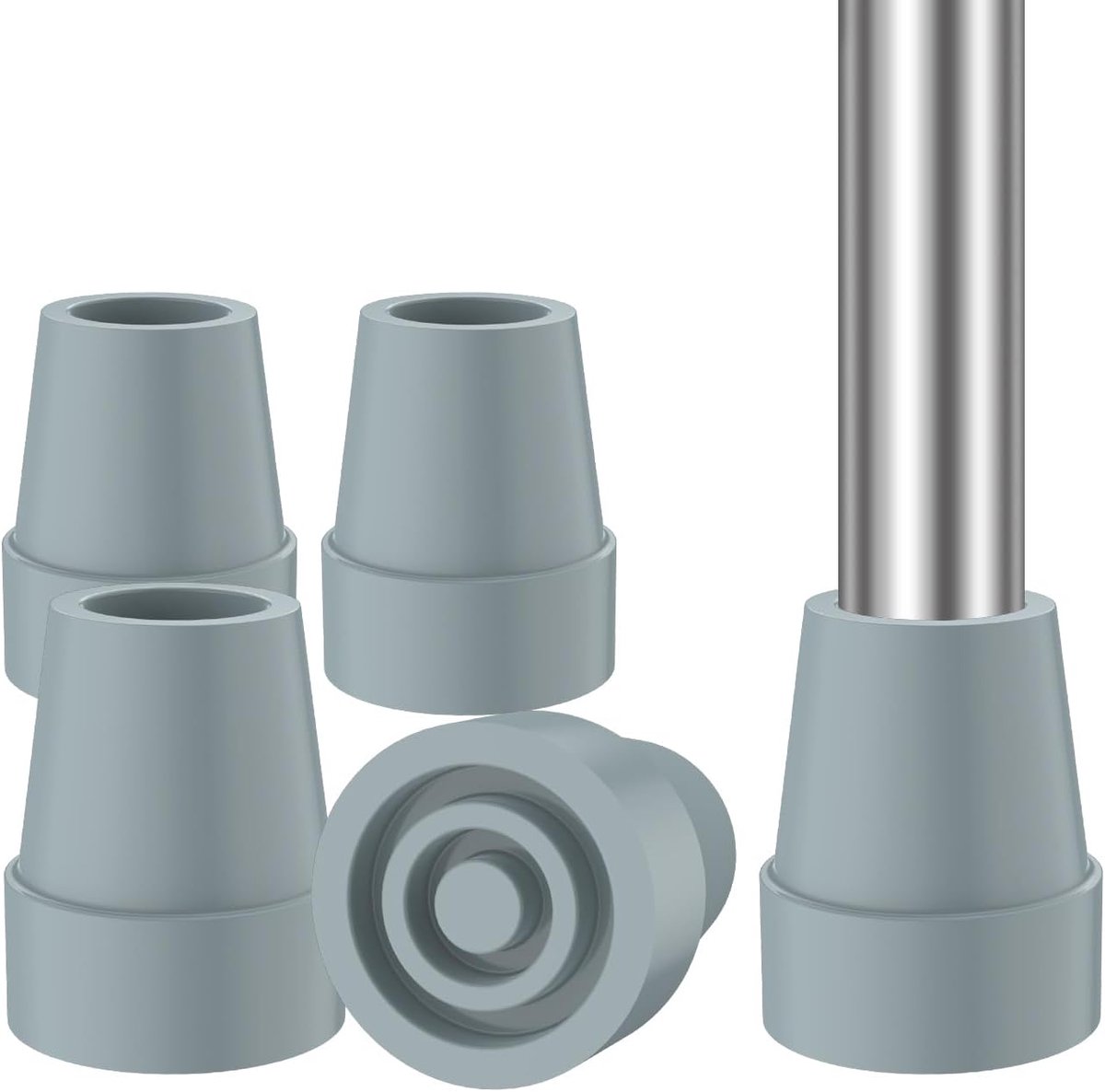 Wandelstokdoppen (set van 4), antislip en stabiel, diameter 19 mm, vervangende dop voor wandelstok, kruk, versterkt rubber in grijs en zwart