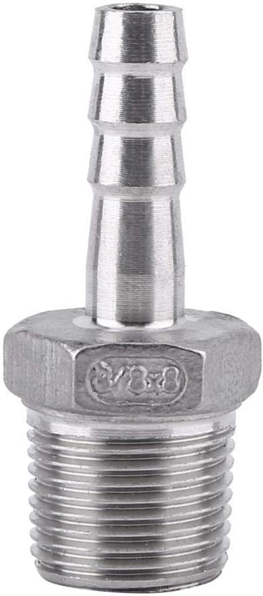Mannelijk schroefdraad roestvrij staal SS304 55° BSPT 1/8 inch ~ 3/4 inch ~ 3/4 inch (3/8 inch x 8 mm)