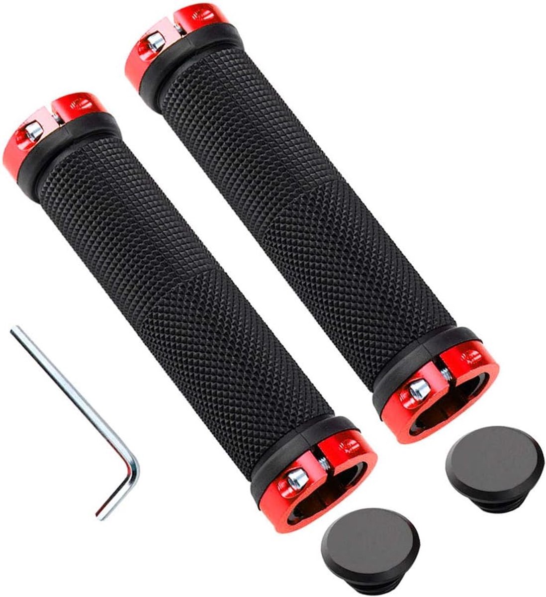 1 Paar Professionele Fietsstuurgrepen, Aluminium Dubbele Vergrendeling Fietsgrepen, Mountainbike-Handvatten, Antislip Rubberen Fietshandgreep, Fietshandgreepbeschermer (Rood)