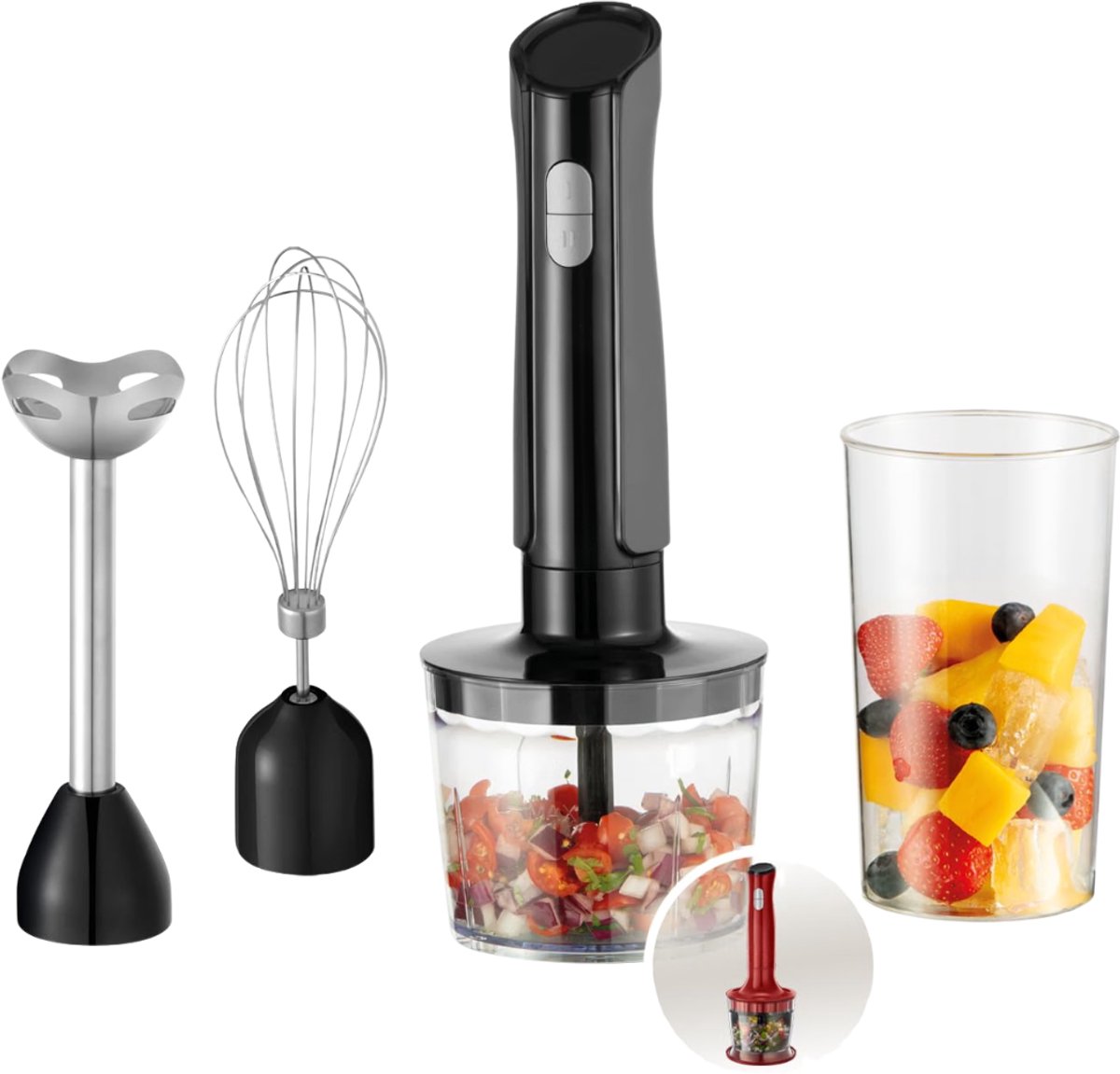 Verte - Staafmixer - 3-In-1 Handmixer - Elektrische Hakmolen - Keukenmachine Met 3 Opzetstukken Voor Babyvoeding - Smoothies En Soep - 2 Snelheden + Pulseerstand - Roestvrij Staal - BPA-Vrij - Mat Antraciet