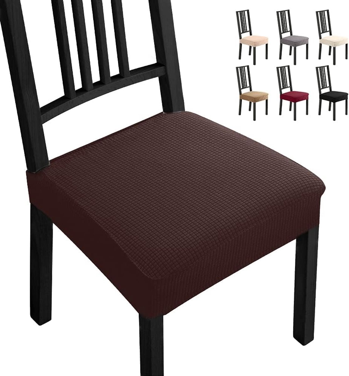 Stoelhoezen Jacquard Eetstoel Hoezen Stoelhoezen Slipcovers Verwijderbare Wasbare Spandex Slipcovers Stoel Beschermende Hoezen Thuis, Keuken (2 Stuks, Bruin) -B