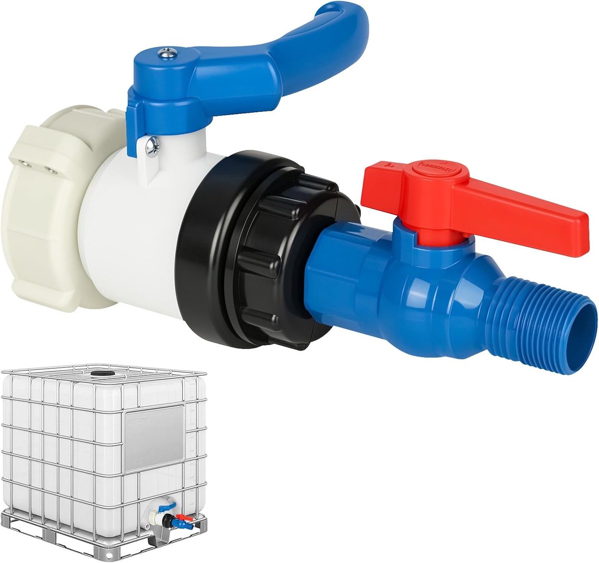 IBC adapter kogelkraan, IBC container klapkraan DN50 75 mm, IBC tankaccessoires, tank afvoerkraan, met 3/4 inch PVC - ShopVlot