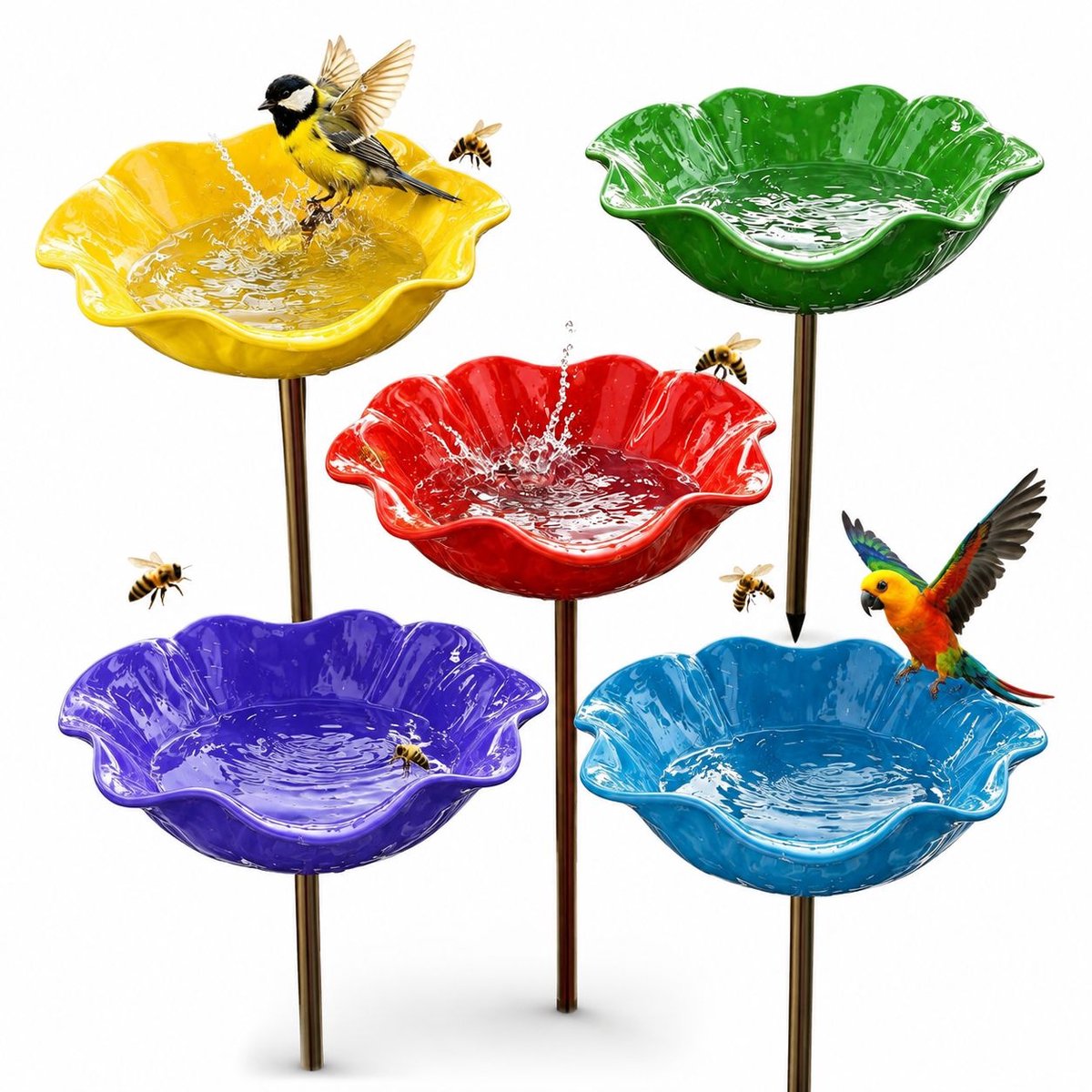 VHV - Vogelbadset van 5 stuks - in de tuin