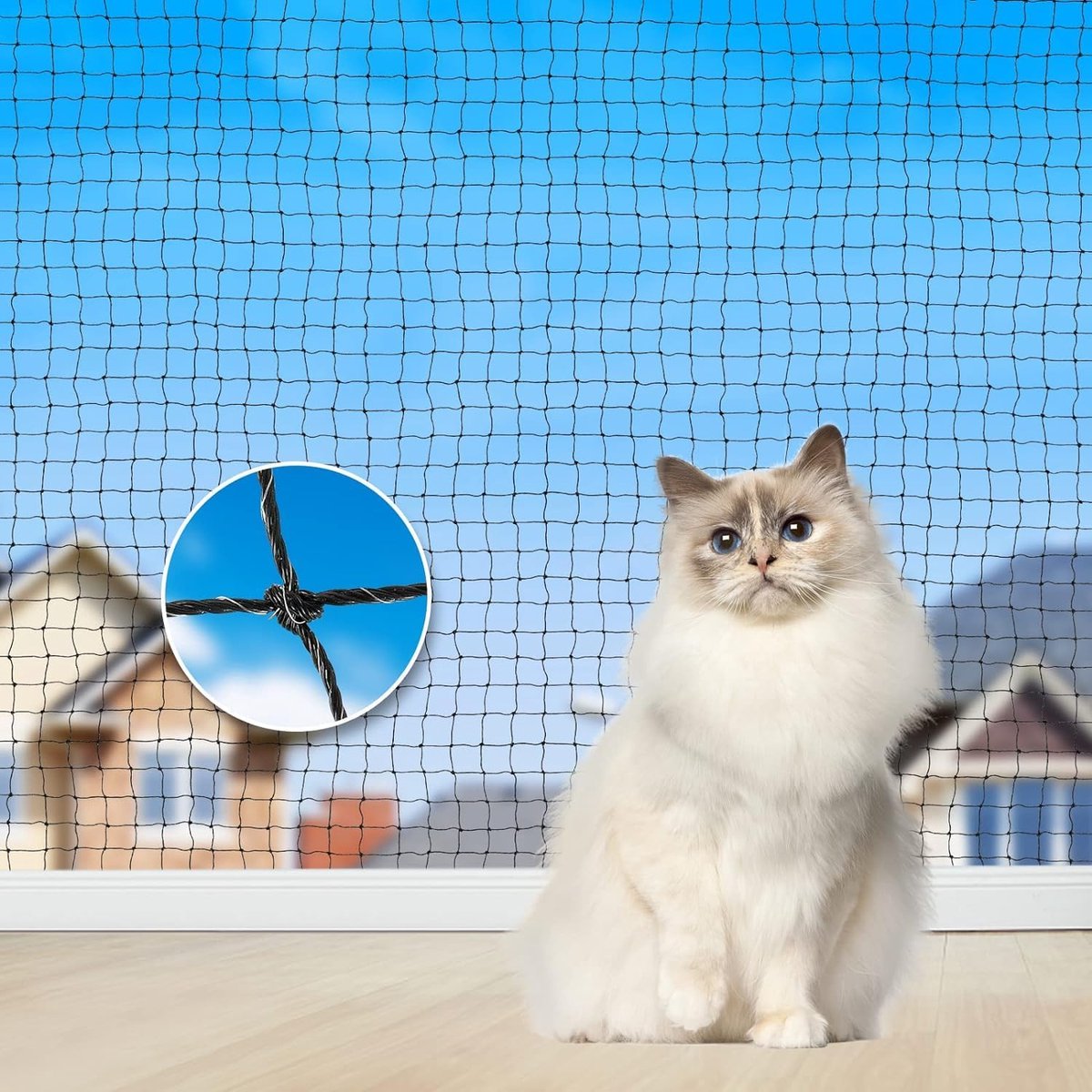 SnelShoppen - Aystkniet Kattennet Balkon - Versterkt met Bevestigingskoord & Spijkers - Bijt- en Scheurvast Kattennet - UV Bestendig - Zwart - 10 x 2m